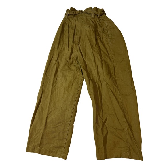 Zara Basic Women Paperbag Ankle Pants Size Small Wide Leg Dark KHAKI‎ Brown Y2K - Picture 3 of 10